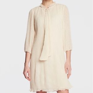 DKNY Women's Long Sleeve Tie Neck Solid Textured Dress